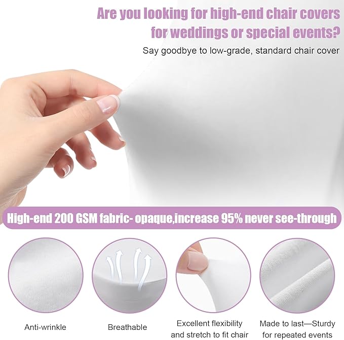 Stretch Spandex Folding Chair Covers 30 PCS, Machine Washable Durable White Chair Covers for Party, Wedding Event Dining Banquet Anti-Pilling Decorative Folding Chair Cover with Rip Resistance
