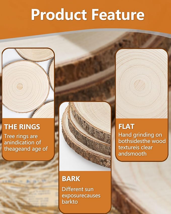 Set of (10) 11-12 Inches Large Wood Slices, Wood Centerpieces for Tables, Wood Slices for Centerpieces, Unfinished Wood Rounds for Wedding, Baby Shower, Party, Natural Paulownia Wooden Slabs