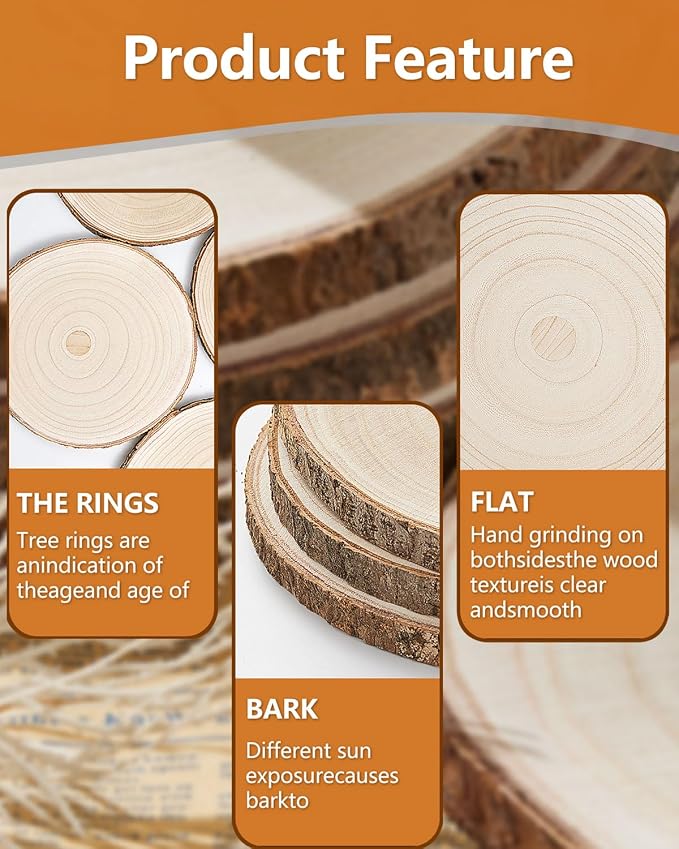 Set of (10) 12-14 Inches Large Wood Slices, Wood Centerpieces for Tables, Wood Slices for Centerpieces, Unfinished Wood Rounds for Wedding, Baby Shower, Party, Natural Paulownia Wooden Slabs