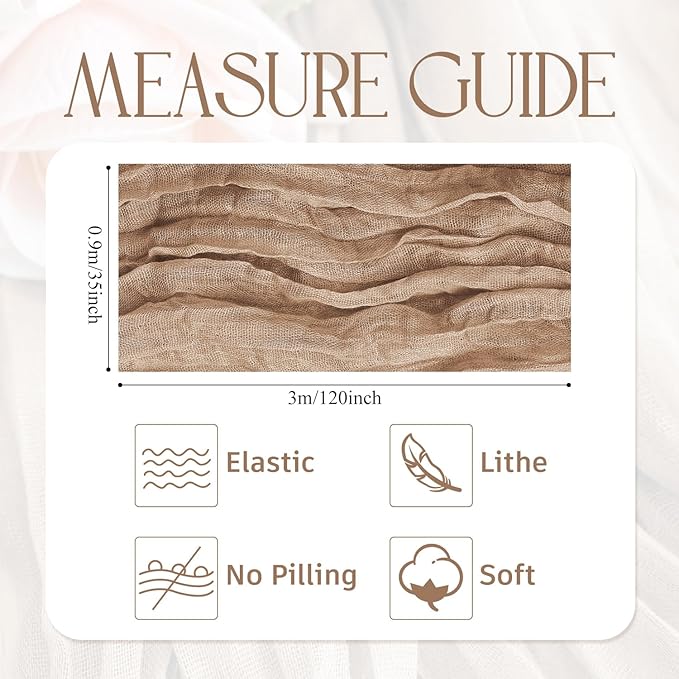 Wokceer Cheesecloth Table Runner Thanksgiving 3Pack 10FT Nude Brown Boho Gauze Cheese Cloth Table Runner Christmas for Party Rustic Sheer Runners for Baby Bridal Shower Wedding Table