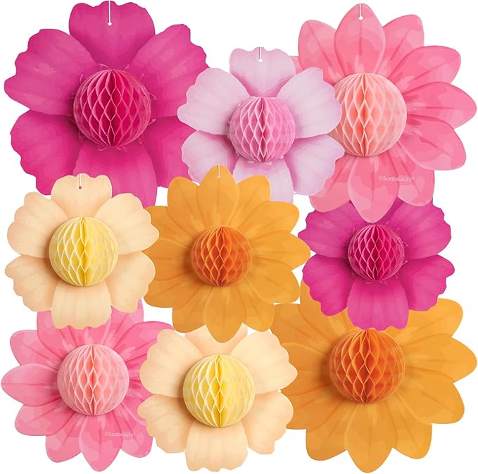 Paper Jazz Hanging Paper Flower Sunflower Honeycomb Party Decoration Pink Orange Spring Garden Themed Summer Party Supplies Large Paper Flower for Wall for Tea Party Baby Shower Wedding.