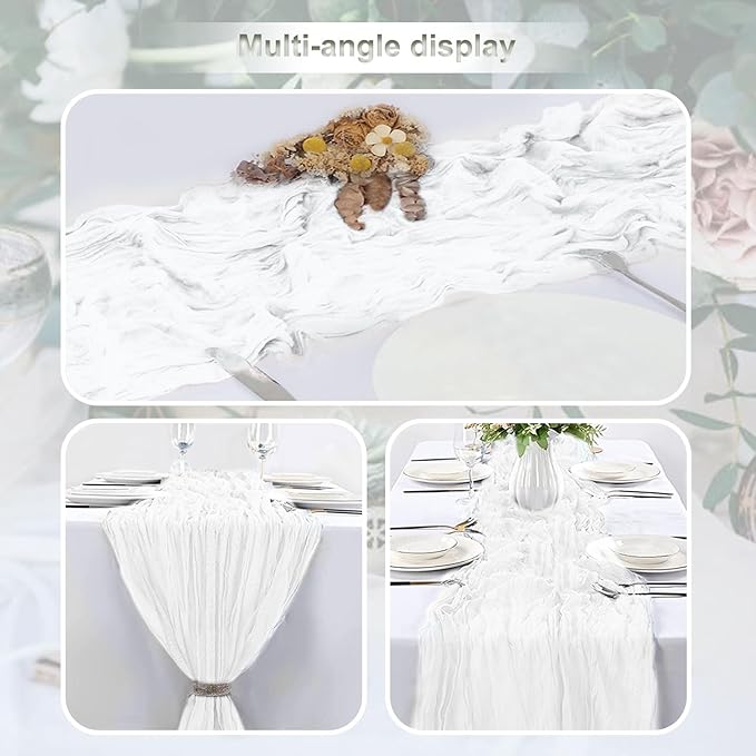 1 Pack White Cheesecloth Table Runner 35x120 Inch 10Ft Rustic Gauze Cheese Cloth Thanksgiving Table Runner Sheer Cheesecloth Table Runners for Wedding Party Bridal Shower Decoration