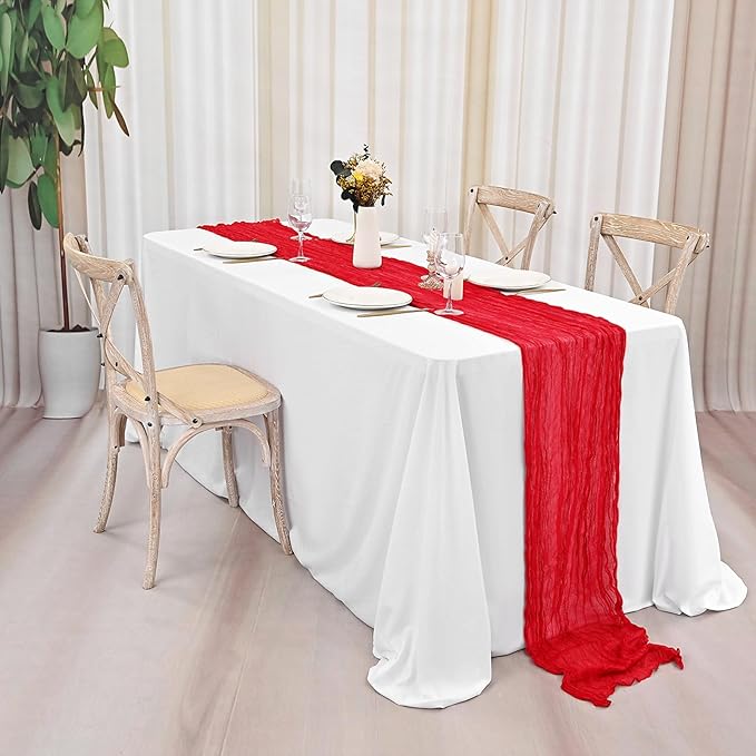 10 Pack Red Table Runner 10Ft Cheesecloth Table Runner Boho Gauze Cheese Cloth Table Runners Romantic Long Sheer Fabric Table Runners for Wedding Party Bridal Shower