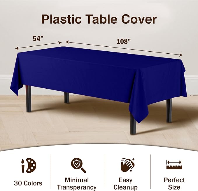 Exquisite Navy Tablecloths for Rectangle Tables 48 Pack Plastic Table Cloth Disposable 54" X 108" Navy Table Cloths Rectangle Tablecloth Plastic Tablecloths Rectangular Party Supplies