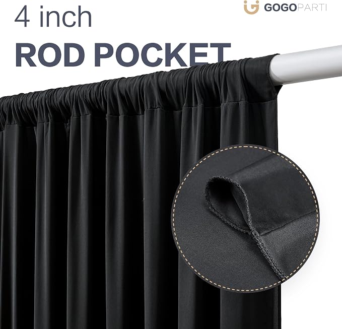 50x14ft Black Backdrop Curtains for Wedding Party, 10 Panels 14 ft Long Back Drop Cloth, Wrinkle-Free Polyester Drapes for Birthday, Baby Shower, Stage Photography Background