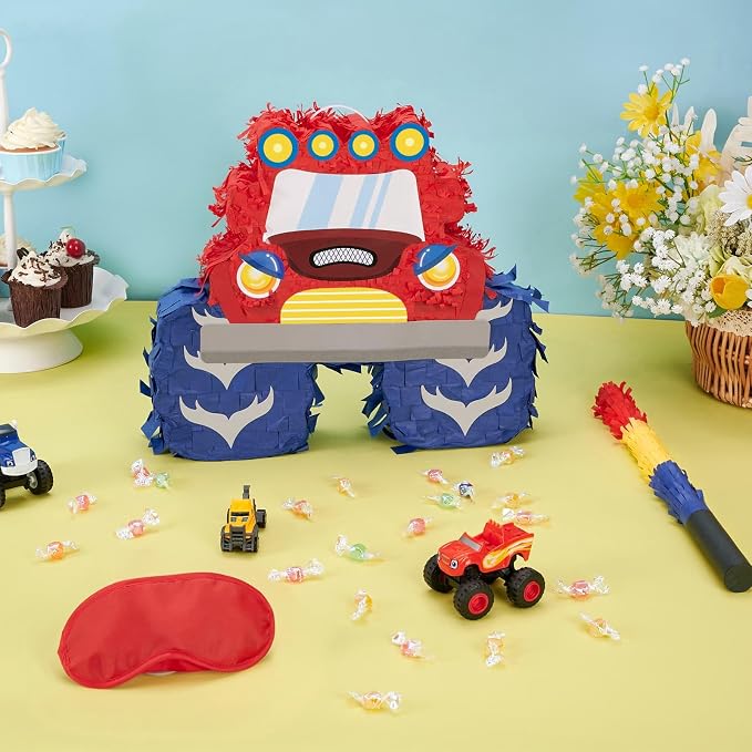 WERNNSAI Truck Piñata - Monster Truck Piñata Bundle with Blindfold and Bat for Boys Kids Theme Party Decoration Supplies Cool Car for Birthday Party Carnival Celebration Game