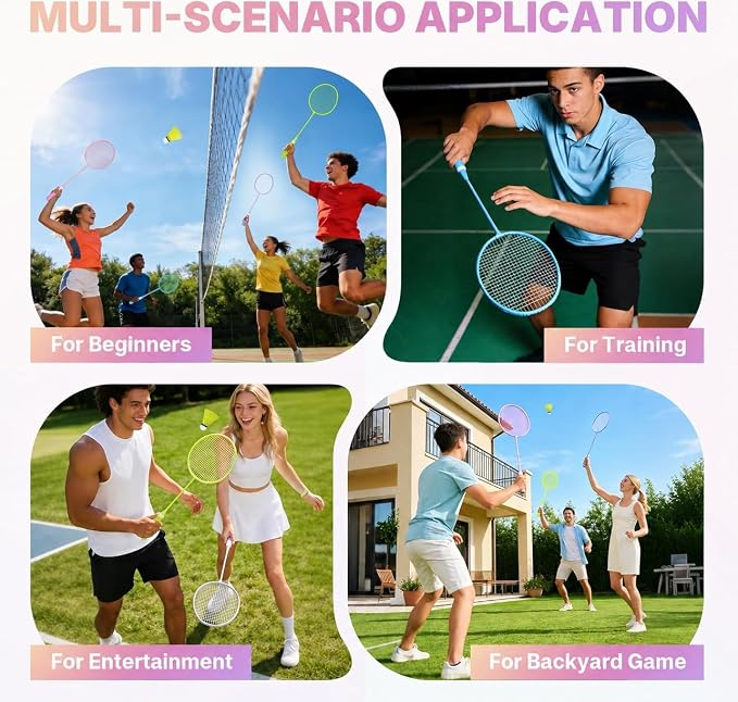 AboveGenius Badminton Rackets Set, Lightweight Badminton Set Includ 4/6 PCS Rackets, 6 Birdies, Outdoor Backyard Games, Racquets for Adults, Teens, Family Beginner