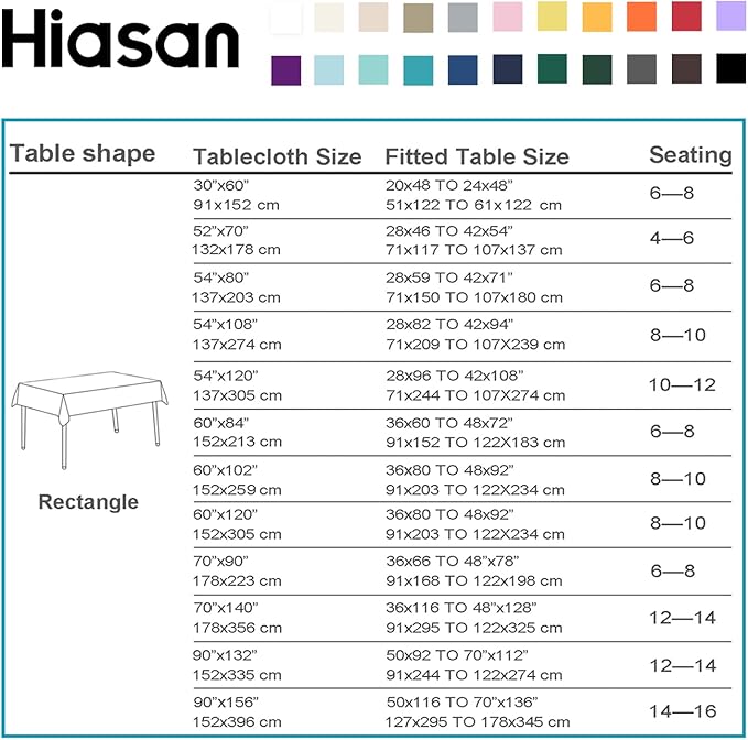 Hiasan Solid Rectangle Tablecloth Aqua - Waterproof Washable Oblong Fabric Table Cloth for Dining Room Kitchen and Outdoor Use, 70 x 90 Inch