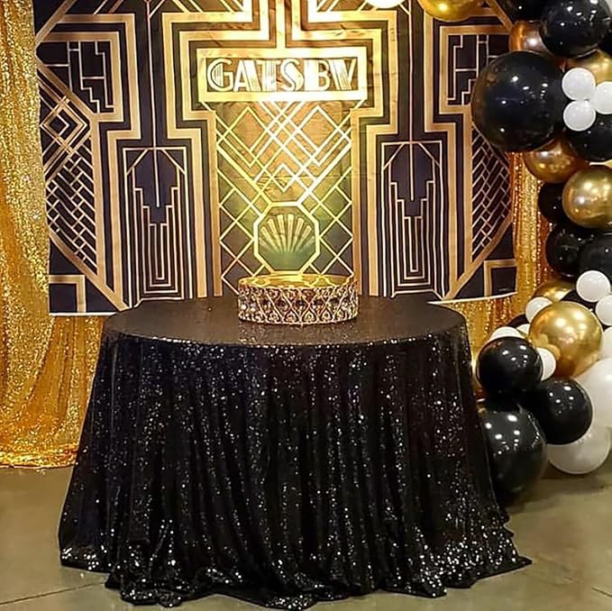 B-COOL Black Sequin Tablecloth Parties Decor: Round Sequin Overlay Shimmer Fabric for Halloween Table Setting Buffet Graduation Party 120 Inch