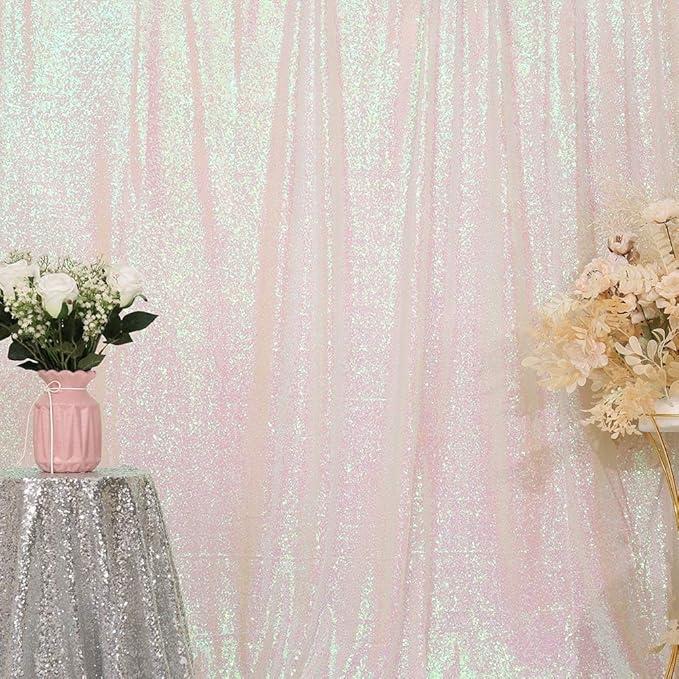 Eternal Beauty White Iridescent Sequin Backdrop, 20x10 Ft Glitter Background Curtains for Shimmer Photography Party Wedding Birthday Back Drop Decor