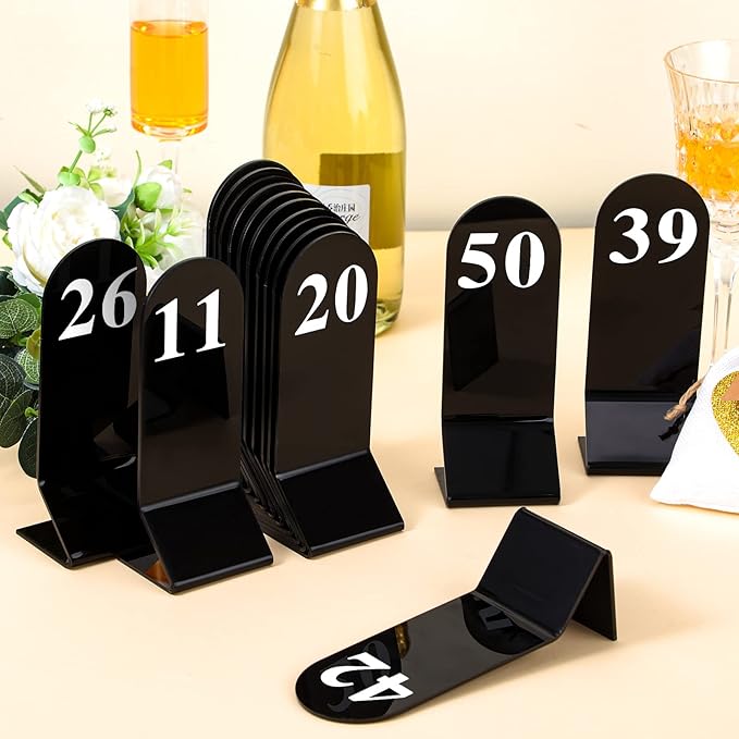 Remerry 50 Pcs Table Numbers 1-50 Acrylic Double Sided Number Cards for Restaurant Acrylic Tent Table Holders Tent Cards Wedding 2.36 x 6.3 Inch(Black)