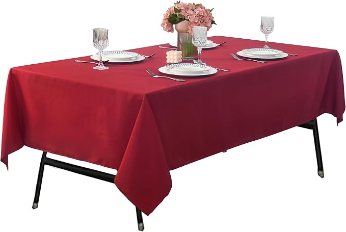 6-Pack 60x102 inch Burgundy Table Cloths, Solid Stain and Wrinkle Resistant Oblong Tablecloth, Premium Plain Weave Polyester Fabric Rectangle Table Linen Covers for Hotel, Wedding