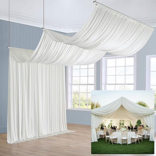 Outpain 40ftx20ft Ivory Backdrop Ceiling Drapes,8Panels 20ft Height Wrinkle Free Tent Draping Curtains, Fabric Drapery Ceiling Drapes for Wedding Ceremony Birthday Theme Parties with Rod Pocket