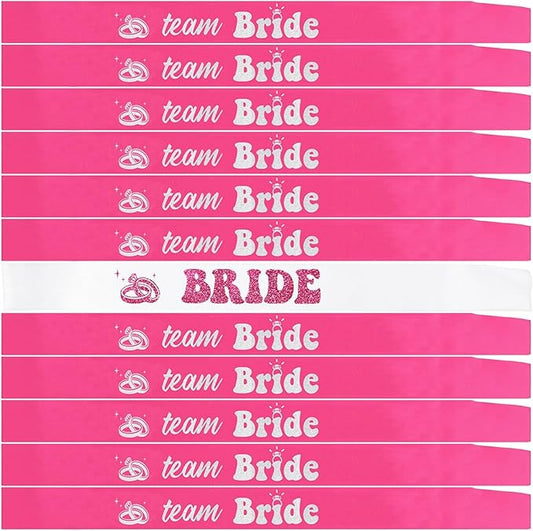 12 PCS Bride Sash Bachelorette Party Bride to Be Team Bride Sashes Maid of Honor Bridesmaid Sash for Bridal Shower and Hen Party Decorations Favors,Pink Silver