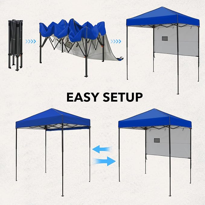 6x4 Pop Up Canopy Tent with Half Wall Panel, Instant Portable Beach Canopy, Outdoor Tent with Carry Bag for Camping, Sports, Tailgating, Events, Blue