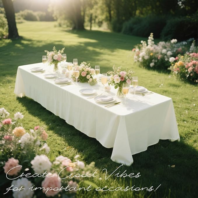 WIGENIUS 2 Pack Ivory Table Cloth Rectangle Tablecloths 60X102 Inch,Polyester Table Cloth for 6 Foot Rectangle Tables,Wrinkle Resistant Washable Fabric Table Covers for Party,Wedding Banquet