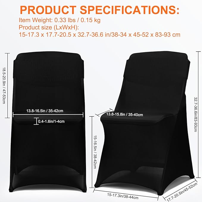30 Pack Black Folding Chair Covers for Party, Spandex Chair Covers for Wedding, Stretch Seat Cover 30 Pieces, Universal Fitted Polyester Slipcovers for Dining Chairs, Parties & Banquet (30 PCS)