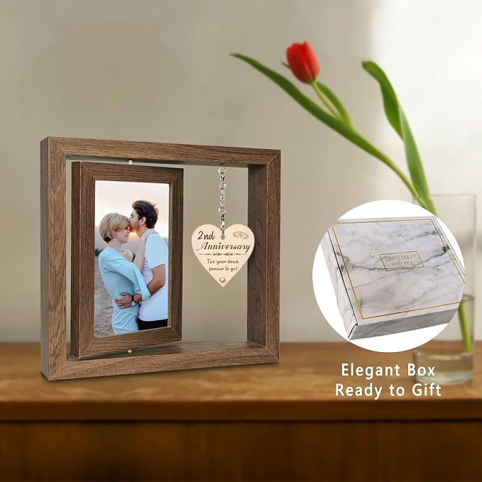 EYITUPC 2 Year Wedding Anniversary Picture Frame Gifts, 2nd Anniversary Frame for Husband Wife Couples (Display Two 4x6)
