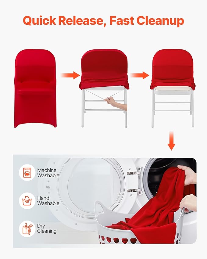 VEVOR Chair Covers, Polyester Spandex Chair Cover, Stretch Slipcovers for Wedding Party Dining Banquet Flat-Front Chair Covers (Red-c, 50PCS)