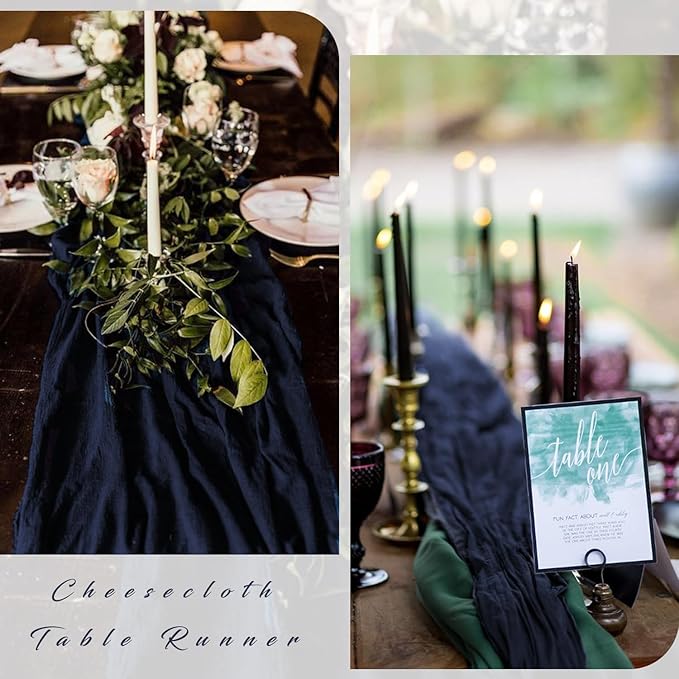 6 Pcs 10FT Navy Blue Cheesecloth Table Runner Gauze Fabric 35 x 120 Inches Long Boho Cheese Cloth Table Runner Rustic Semi Sheer Runner for Wedding Birthday Bridal Shower Party (Navy Blue)