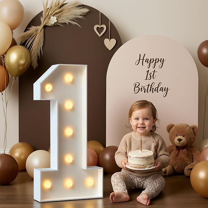 3FT Marquee Numbers 1, Large Light Up Numbers for 1st Birthday Decorations, Happy 1st Birthday Party Supplies, Anniversary Cardboard Big Mosaic Balloon Frame Number 1