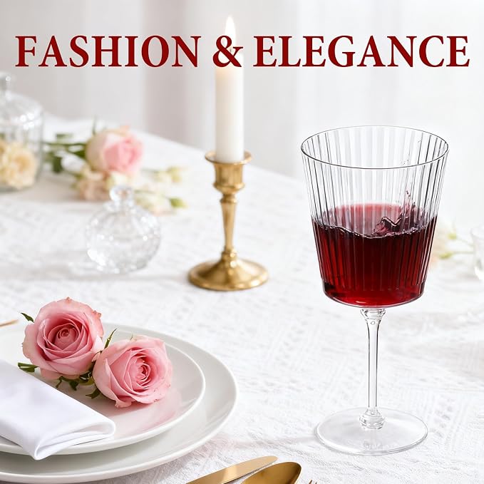 LIYH 20 Pcs Plastic Ribbed Wine Glasses 13.5 Oz,Plastic Goblets Vintage Style Ribbed Drinking Glasses for Wedding Reception,Grand Event Party Supplies for Birthday (20 Guests)