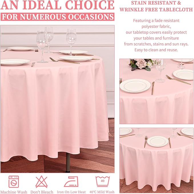 Showgeous 4 Pack Pink Round Tablecloth 90 Inch Washable Polyester Tablecloths for Round Tables Stain Resistant and Wrinkle Table Cloth Decorative Fabric Table Cover for Dining Wedding Party Banquet