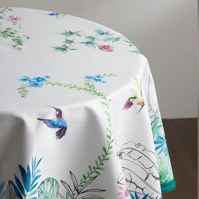 Maison d' Hermine Table Cloth Round Table 100% Cotton 69 Round Inches Tablecloth Reusable Decorative for Dining Kitchen Room Farmhouse Party Home Hotel Restaurant Spring Summer - Tropiques