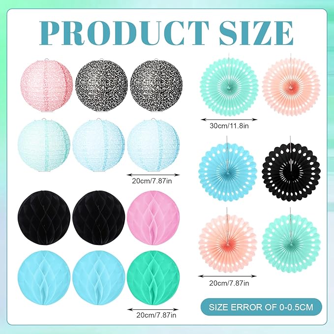 Retisee 18 Pcs Colorful Composition Book Classroom Decoration Kits Black and White Composition Hanging Paper Lanterns Paper Fans Honeycomb Balls Decor for Graduation End of Year School Supplies