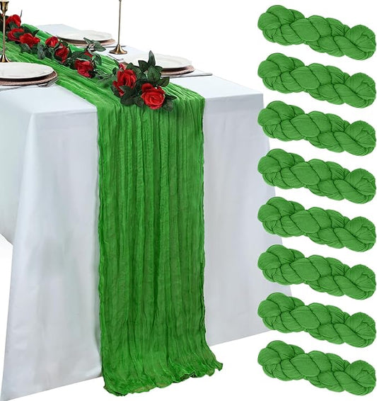 8 Pack Green Cheesecloth Table Runner 10ft Boho Gauze 120 Inch Cheese Cloth Table Runner Rustic Sheer for Spring Holiday Baby Shower Party Décor Home Wedding Decoration