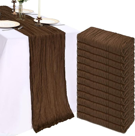 12 Pack 10FT Brown Cheesecloth Table Runner 120 Inch Long Gauze Rustic Boho Spring Cheese Cloth Table Runner Sheer Fabric Decorations for Holiday Party Wedding Banquet Bridal Baby Shower Décor