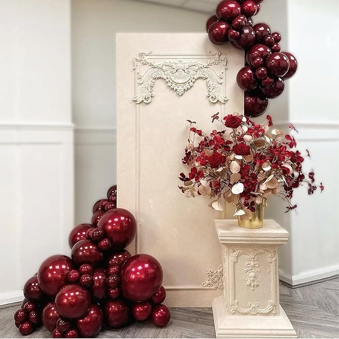 108Pcs Burgundy Double Stuffed Balloons Different Size, 18/12/10/5 inch Maroon Wine Red Balloons Garland Arch kit for Birthday Mother Day Baby Shower Wedding Party Decorations