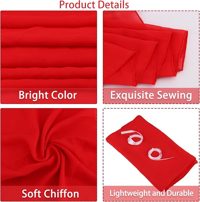 Fivenl 12 Pack Chiffon Table Runner - 12 x 120 Inches Sheer, Romantic, Wedding & Party Decoration (12" x 120", Red)