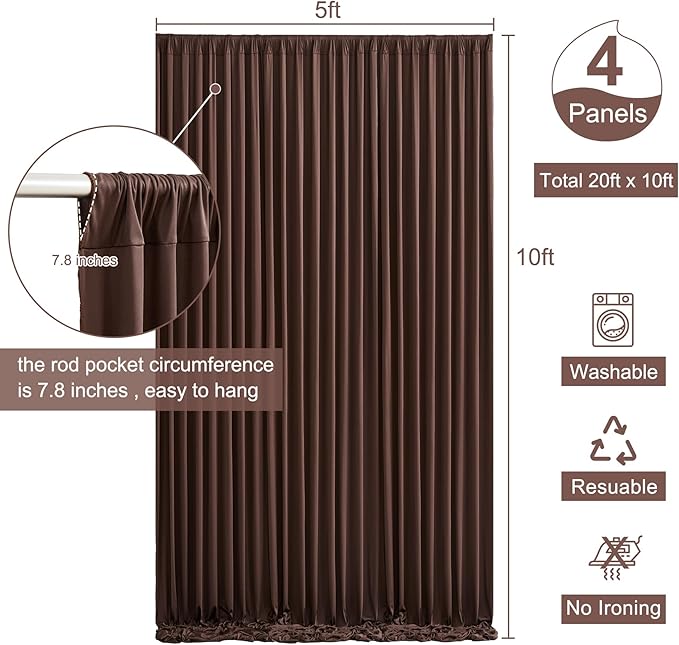 20ft x 10ft Brown Backdrop Curtain for Parties Wedding Brown Wrinkle Free Backdrop Drapes Panels for Baby Shower Gender Reveal Birthday Photo Photography Polyester Fabric Background Decoration