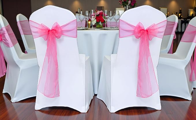 MDS® Pack of 100 Organza Chair Sashes for Wedding Decoration, Reusable Sheer Chair Bows for Banquet Chair Cover, Reception, Bridal Shower, Baby Shower, Birthday Party & Special Events - Coral