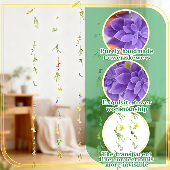 12 Pcs 79.2 ft Wildflower Garland Pre Strung Artificial Hanging Flower Vine Backdrop Decor from Ceiling Floating Reusable Floral Garland with Hook for Summer Wedding Party Bridal Baby Shower