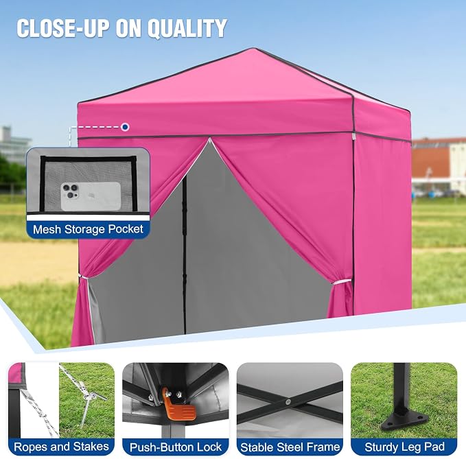6x4 Pop Up Canopy Tent with Four Wall Panels, Instant Portable Beach Canopy, Outdoor Tent with Carry Bag for Camping, Sports, Tailgating, Events, Pink
