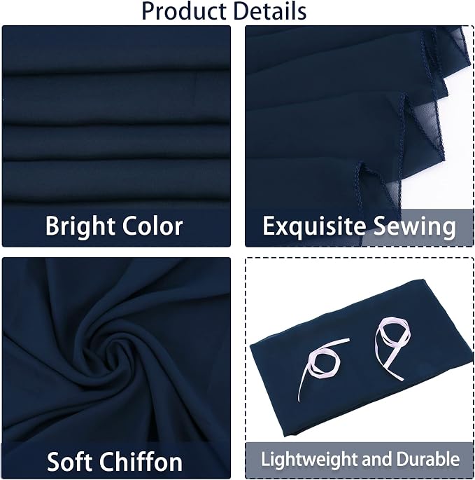 Fivenl 12 Packs Navy Blue 10Ft Chiffon Table Runner 27 x 120 Inches Sheer Chiffon Wedding Table Runner Romantic Boho Rustic Table Runner for Wedding Bridal Baby Shower Birthday Party Table Decoration