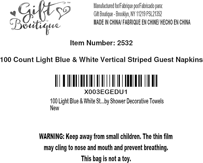 100 Light Blue Striped Guest Napkins 3 Ply Disposable Paper Hand Towels Classic Stripe Pattern Bathroom Guest Towels Table Setting Decor Set