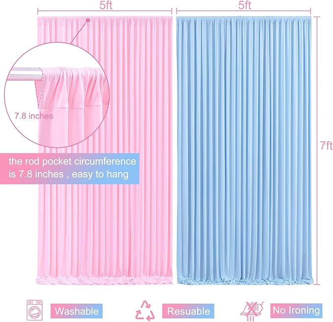 Pink Blue Backdrop Curtains for Gender Reveal Boy or Girl Parties Wrinkle Free Photo Curtains Backdrop Drapes Fabric Decoration for Birthday Party Baby Shower 5ft x 7ft,2 Panels