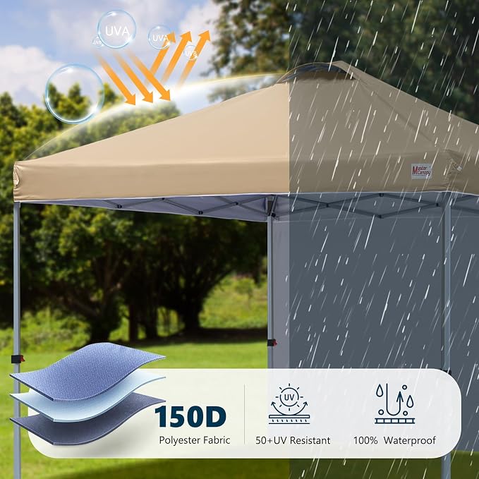 MASTERCANOPY 10x10 Pop Up Canopy Tent with 1 Sidewall, 1 Person Setup Instant Shelter, Outdoor Portable Beach Canopy, 1 Roller Bag, 4 Sandbags, 4 Ropes, 8 Stakes (10x10, Sand)