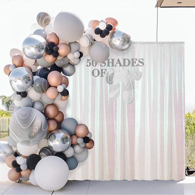 Sugargirl White Iridescent Sequin Backdrop Curtain 4FTx8FT Glitter White Iridescent Background Drapes Sparkle Photography Backdrop for Party Wedding Birthday Wall Decoration(1 Panel)