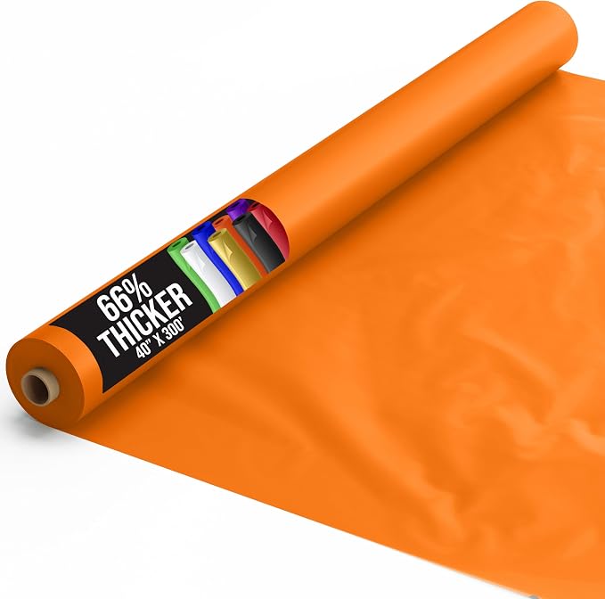 Party Solids 66% Thicker Premium Orange Plastic Table Cover Roll 40" X 300' Table Cloth Plastic Cover Roll Quality Thick Banquet Rolls Disposable Tablecloth Rolls Strong American Based Company