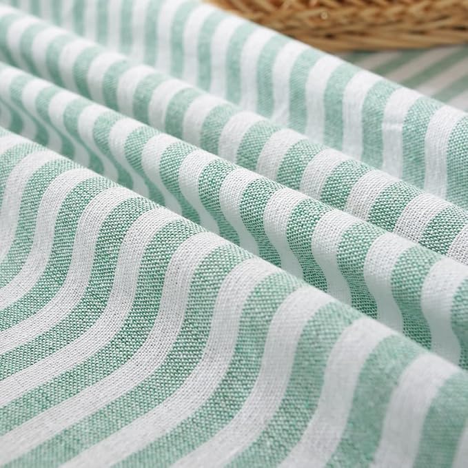 meioro Round Tablecloths Striped Tablecloth Cotton Blend Table Cloth Washable Tabletop Decorative Fabric Table Cover for Kitchen Dinning (Green, Round 39 Inch)