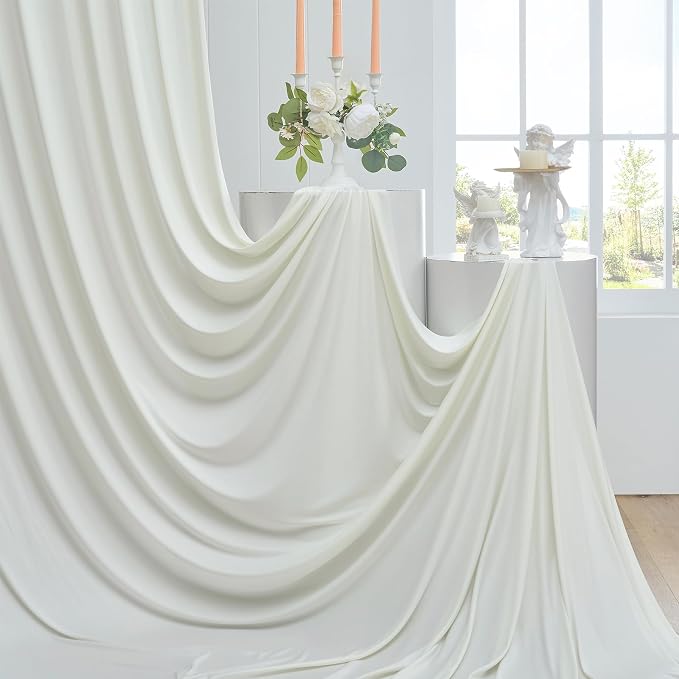 60ftx12ft Wrinkle Free Ivory Backdrop Curtain, 12 Panels 12FT Height Ivory Wedding Backdrop Drapes, Silky Polyester Back Drop Cloth for Birthday Photography Background Party Backdrop Draping