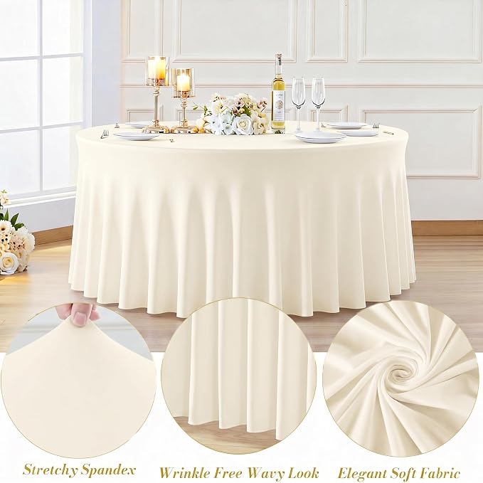10 Pack Ivroy Round Spandex Tablecloths for 60in Tables, 120 Inch Stretch Fitted Table Skirts, Wrinkle-Free Washable Polyester Covers for Wedding, Banquet & Party
