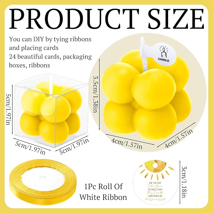 MTLEE 24 Sets Sunshine Baby Shower Favors Small Bubble Candle Baby Shower Favors for Guests Tea Candles Bulk with Stylish Ribbons Cards Gifts Party Decorations