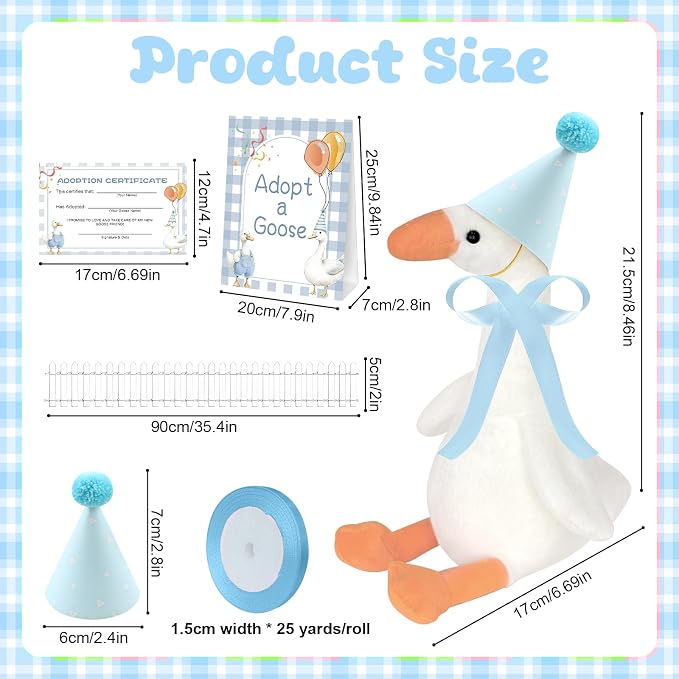 39 Pcs Adopt a Silly Goose Party Favor Include 12 Silly Goose Stuffed Animal 12 Mini Hat 12 Adoption Card 1 Adoption Sign 1 Ribbon 1 Fence for One Silly Goose Baby Shower Party 1st Birthday Decoration
