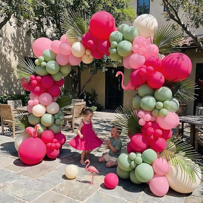 Hot Pink and Sage Green Balloon Garland Arch Kit, Double Stuffed Dusty Green Magenta & Ivory Balloon Decorations for Baby Shower, Garden Bridal Wedding, Mother's Day, Birthday, Boho Tea Party