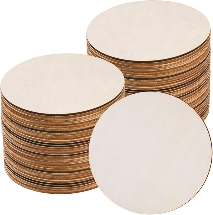 60 Pcs 6 Inch Wood Circles for Crafts Unfinished Circles Wooden Rounds Natural Round Wooden Disc Cutouts Blank Wood Slices for DIY Crafts, Coaster, Painting, Engraving, Home Decorations
